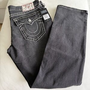 NWT Men's True Religion Grey Smoky Mist Jeans - Ricky, Relaxed Straight, W36 L34